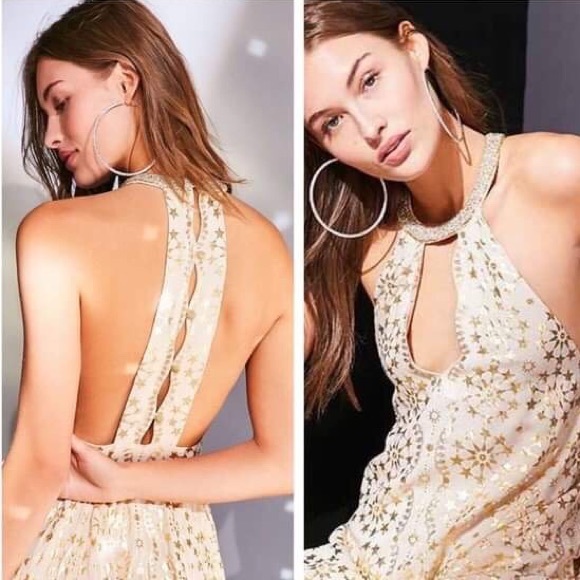 Kimchi Blue Cornelia Beaded Neck Gold Mini Dress - Picture 2 of 7